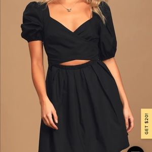 Criss Cross My Heart Black Puff Sleeve Mini Dress